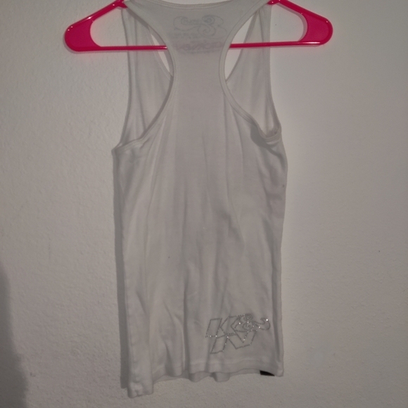 K&N Motorwear tank top racer back white and pink with jeweled logo on back - Picture 2 of 4